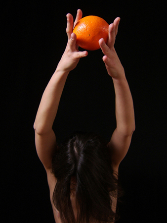 emanuela franchini photography, Nothing Rhymes with Orange, conceptual self portrait photography at home with electrical appliances, objects and accessories in the household and living environment